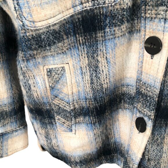 Urban Outfitters Blue White Plaid Shacket Boxy Oversized Wool Jacket Sz Small - Picture 6 of 15